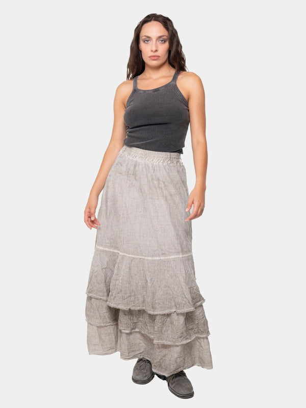 Baci Layered Ruffle Midi Skirt Hemp