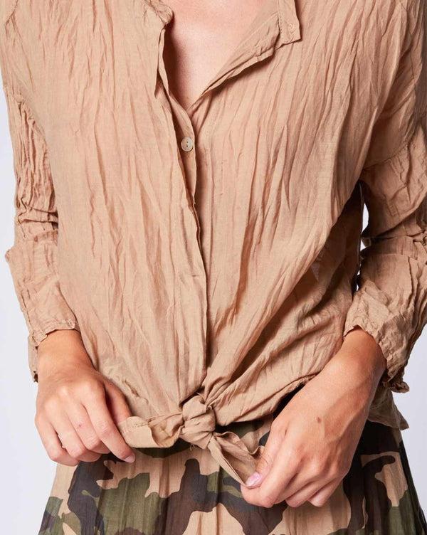 Baci Light Crinkle Band Collar Shirt White