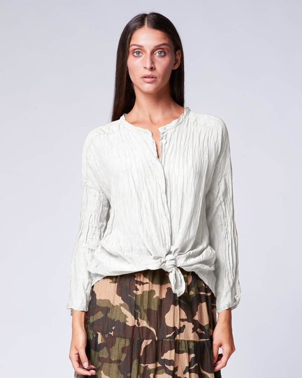 baci Light Crinkle Band Collar Shirt White