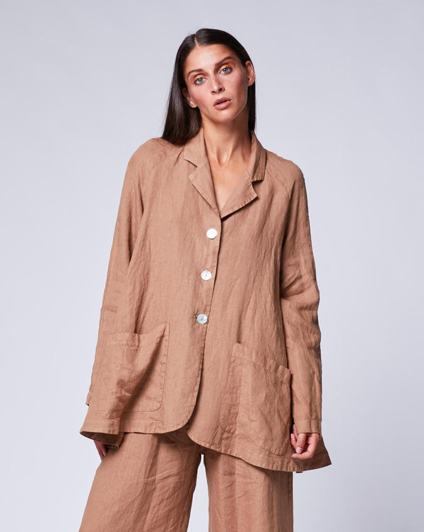 Baci Linen 3 Button Swing Jacket Camel