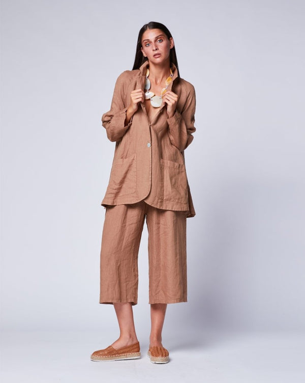 Baci Linen 3 Button Swing Jacket Camel