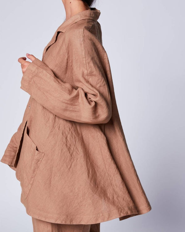 Baci Linen 3 Button Swing Jacket Camel