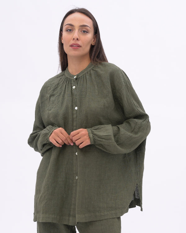 Baci Linen Drop Sleeve Pleated Top Black