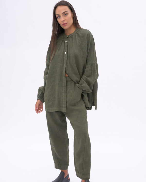 Baci Linen Drop Sleeve Pleated Top Black