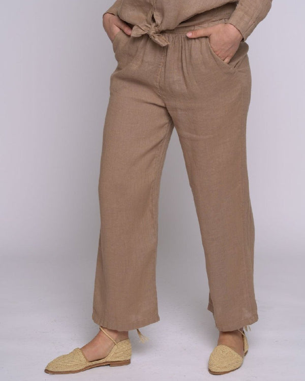 Baci Linen Elastic Trousers Camel