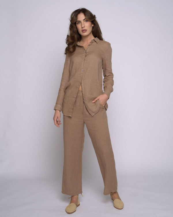 Baci Linen Elastic Trousers Camel