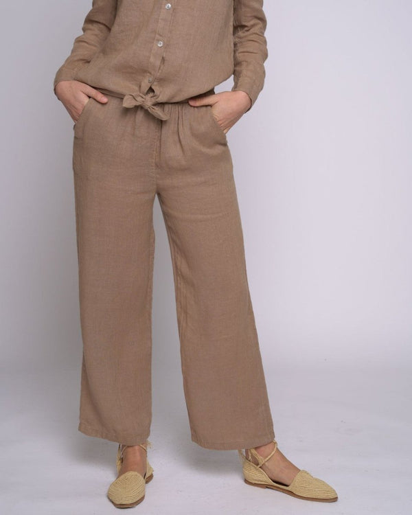 baci Linen Elastic Trousers Camel
