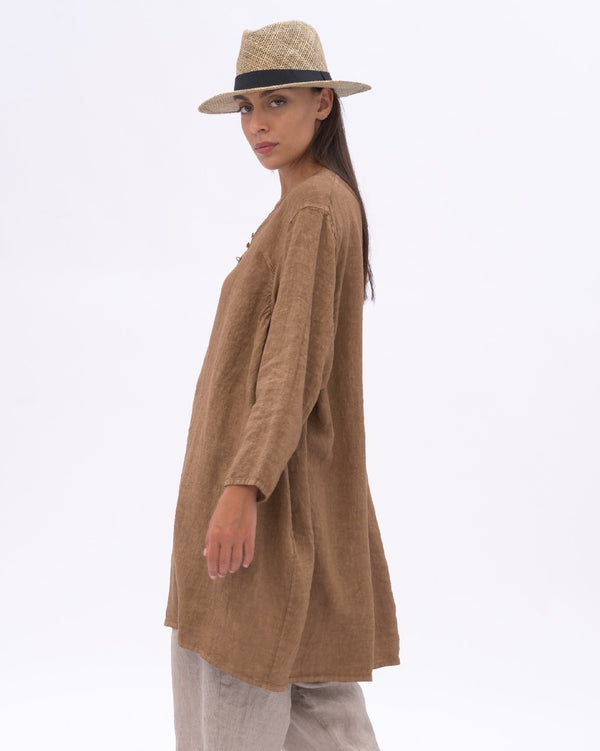 Baci Linen Long Sleeve Midi Dress Black