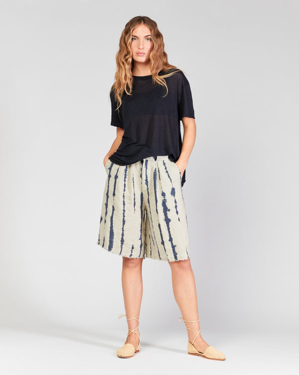 Baci Linen Scoop Neck Short Sleeve T-Shirt Camel