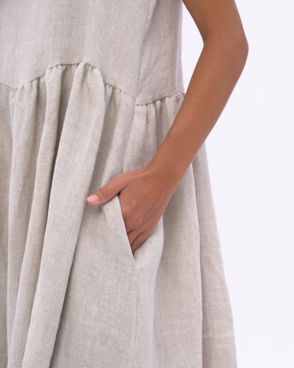 Baci Linen Tiered Waist V-neck Dess Natural