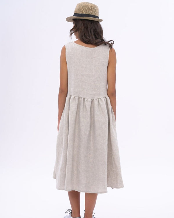 Baci Linen Tiered Waist V-neck Dess Natural