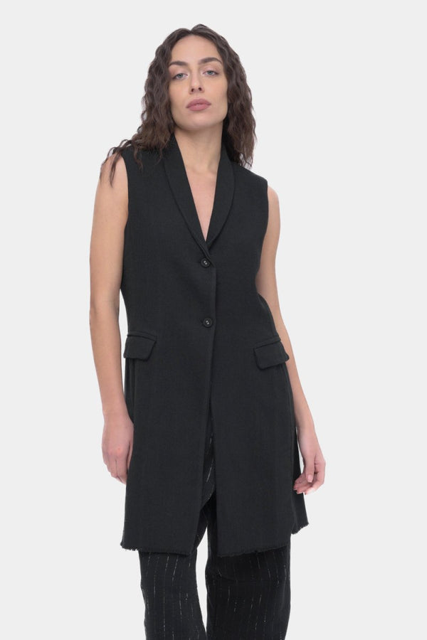 Baci Long Button Up Vest Black