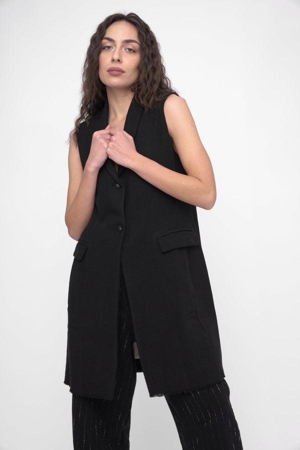 Baci Long Button Up Vest Black