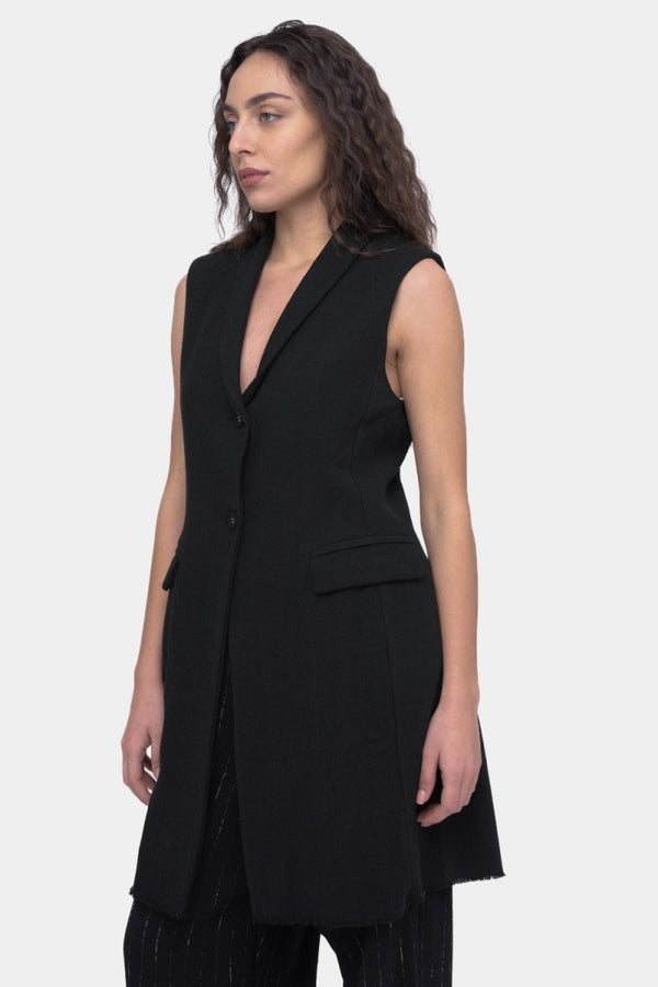 Baci Long Button Up Vest Black