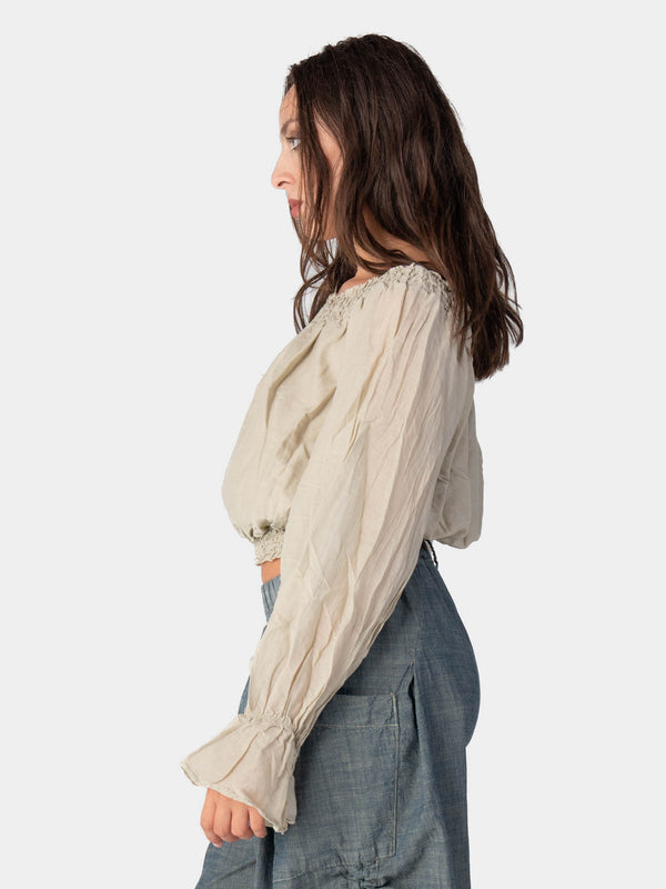 Baci Long Flair Sleeve Bardot Crop Top Cappuccino