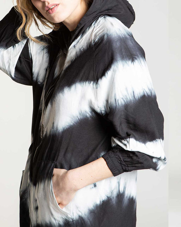 Baci Long Full-Zip Hooded Jacket MLTIBLK