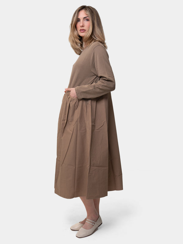 Baci Long Sleeve Cotton Midi Poplin Dress Bianco