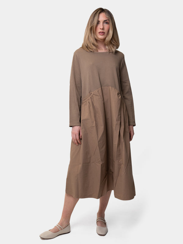 Baci Long Sleeve Cotton Midi Poplin Dress Bianco