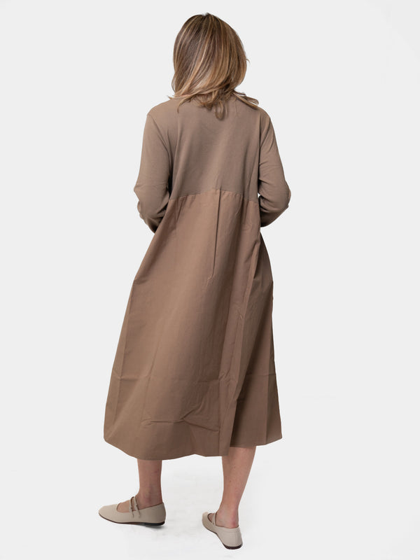 Baci Long Sleeve Cotton Midi Poplin Dress Bianco