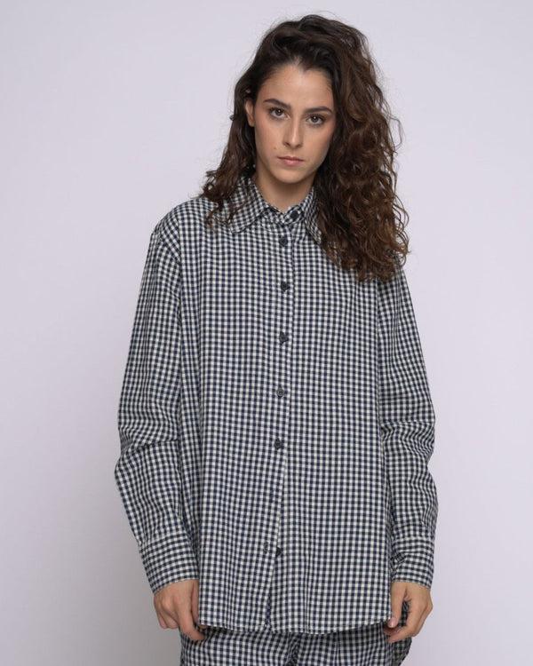 baci Micro Checker Button-Up Shirt Black
