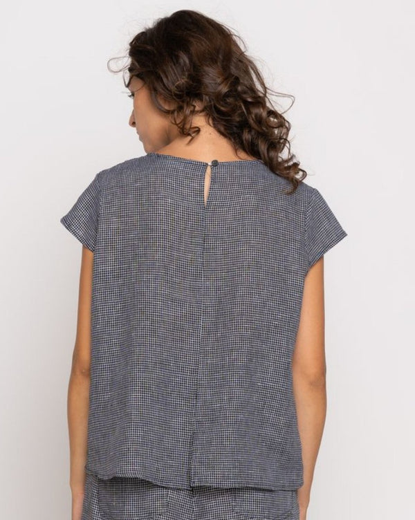 Baci Micro Checker Cap Sleeve Top Black Checkers