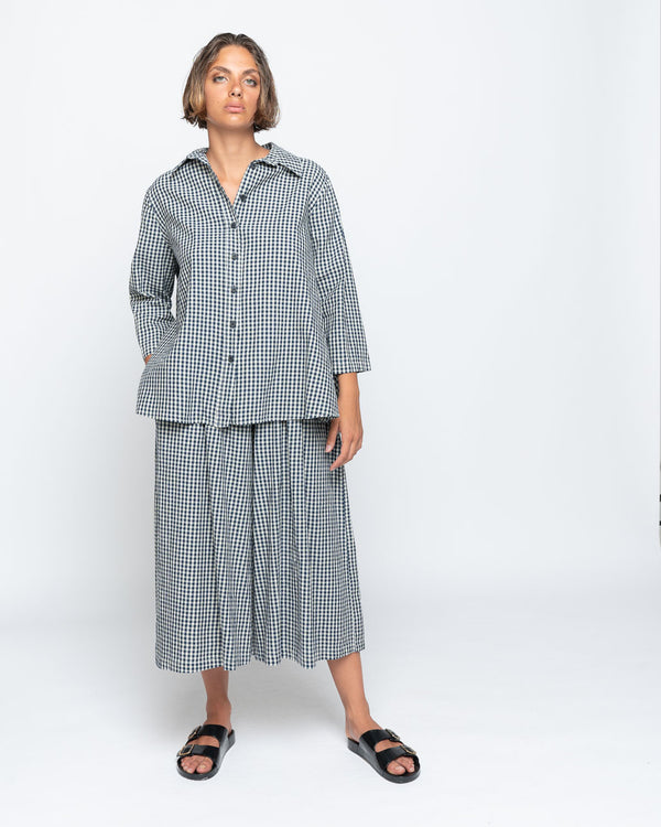 Baci Micro-Stripe Elongated Shirt Navy/Beige