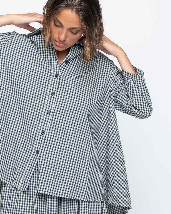 Baci Micro-Stripe Elongated Shirt Navy/Beige