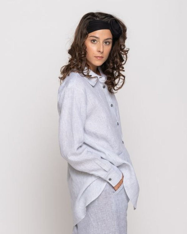 Baci Micro Striped Button-Up Shirt Black