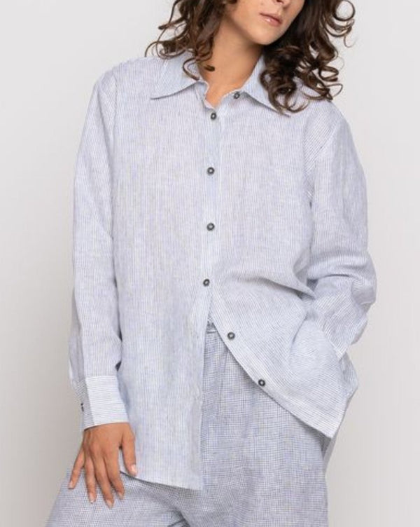 Baci Micro Striped Button-Up Shirt Black