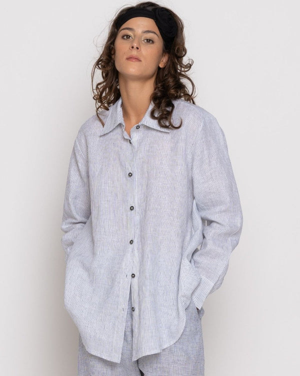 baci Micro Striped Button-Up Shirt Black