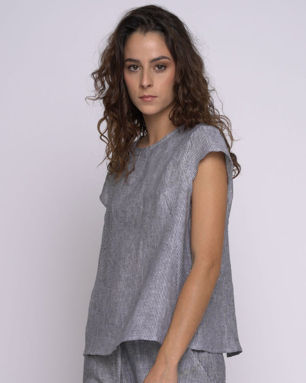 Baci Micro Striped Cap Sleeve Top White Stripes