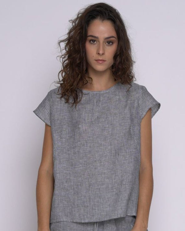 baci Micro Striped Cap Sleeve Top White Stripes