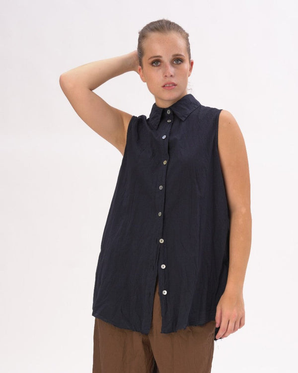 Baci Organic Cotton Crinkled Sleeveless Tank Black