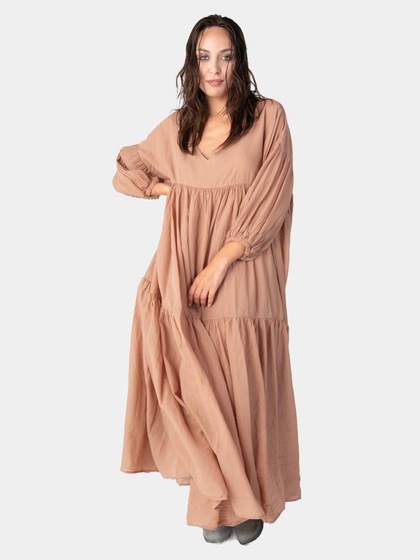 baci Organic Cotton Tiered Ruffle Midi Dress Mare