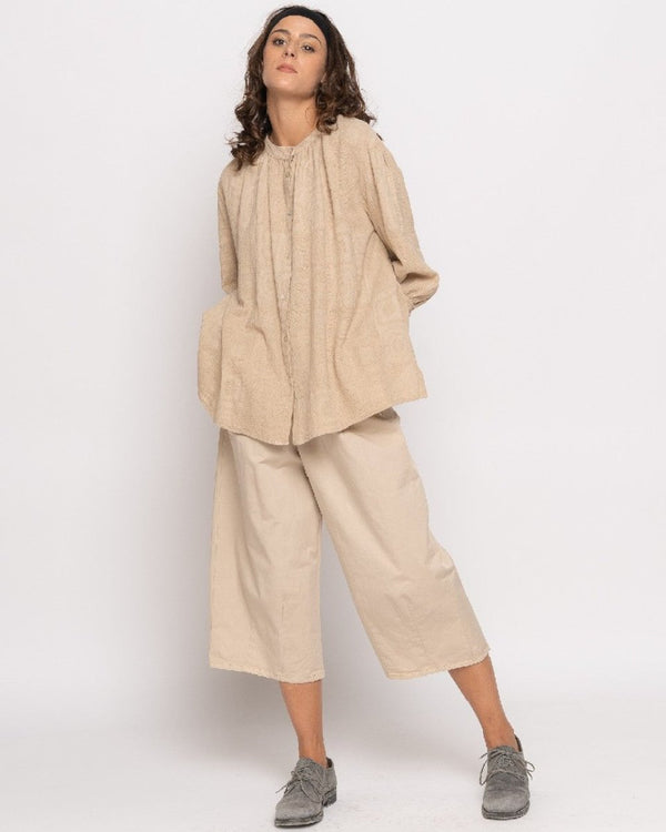 Baci Organic Faded Tile Button-Up Shirt Beige