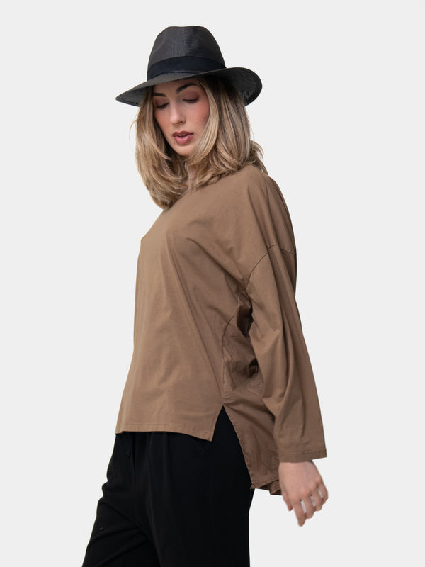 Baci Oversized Hi Lo Round Neck Cotton Top Bianco