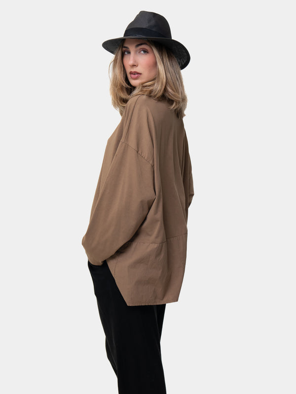 Baci Oversized Hi Lo Round Neck Cotton Top Bianco