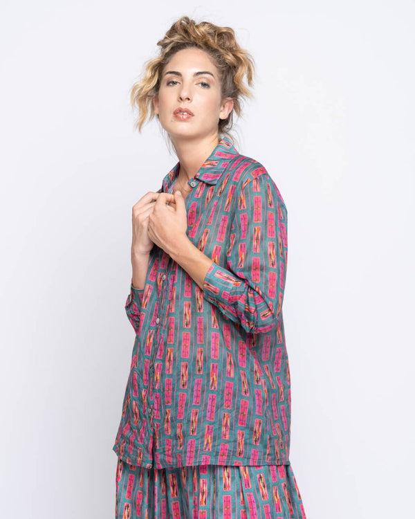 Baci Painter Button-Up Shirt Blue / Fuchsia