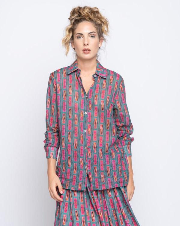baci Painter Button-Up Shirt Blue / Fuchsia