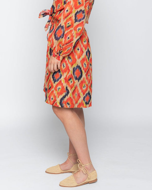 Baci Painterly Diamond Tie-Waist Shorts Orange