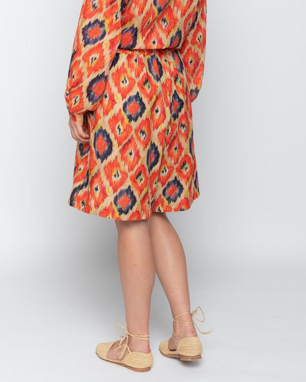 Baci Painterly Diamond Tie-Waist Shorts Orange