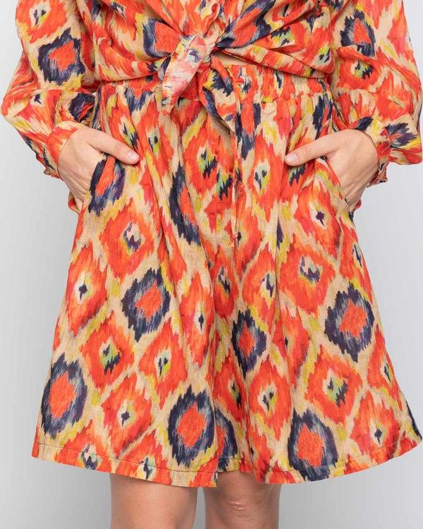 Baci Painterly Diamond Tie-Waist Shorts Orange