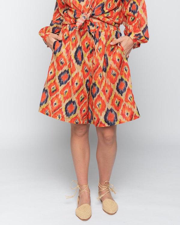 baci Painterly Diamond Tie-Waist Shorts Orange