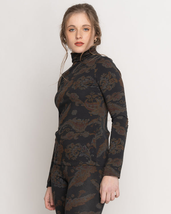Baci Paisley Long Sleeve Turtleneck Tee Small