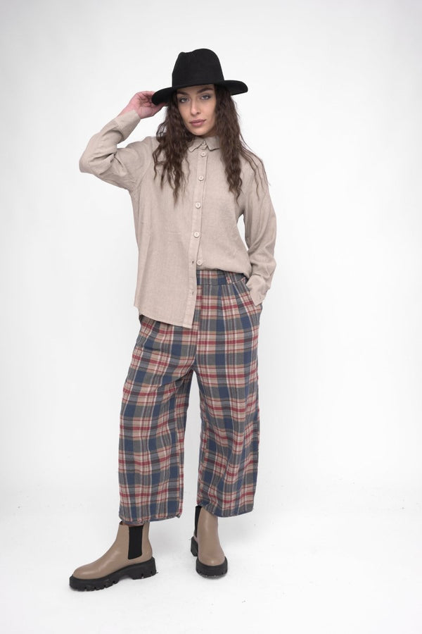 Baci Palazzo Plaid Cotton Pant Black