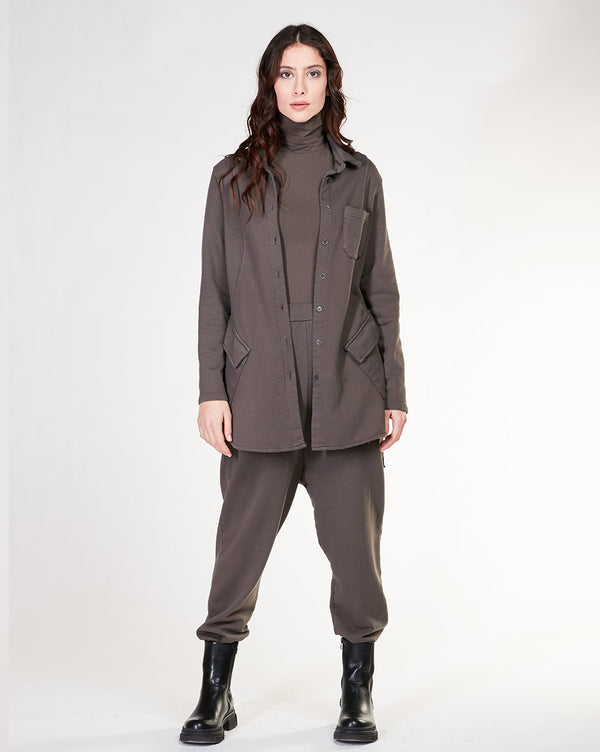 Baci Paneled Button-Up Shirt Jacket Dark Brown