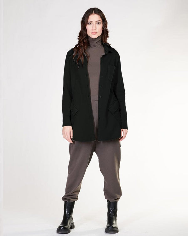 Baci Paneled Button-Up Shirt Jacket Dark Brown