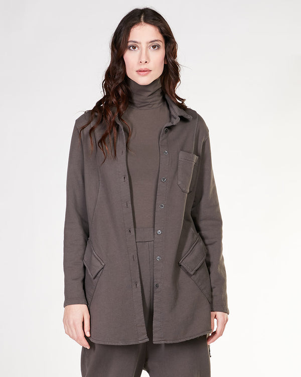 baci Paneled Button-Up Shirt Jacket Dark Brown