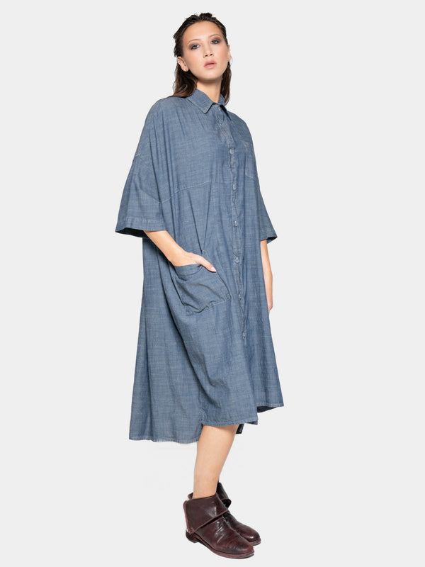 Baci Patch Pocket Shift Shirtdress Oyster Grey