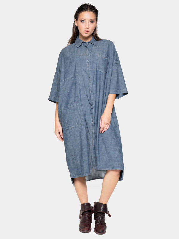 Baci Patch Pocket Shift Shirtdress Oyster Grey